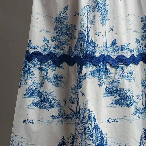 NWT Umgee Blue And White Landscape Tiered Dress With Ric Rac Trim - Picture 5 of 6